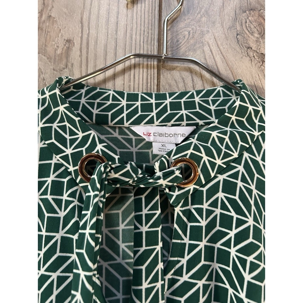 Liz Claiborne Womens Geometric Print Mock Neck Tie Neck Blouse Top XL - Picture 4 of 6